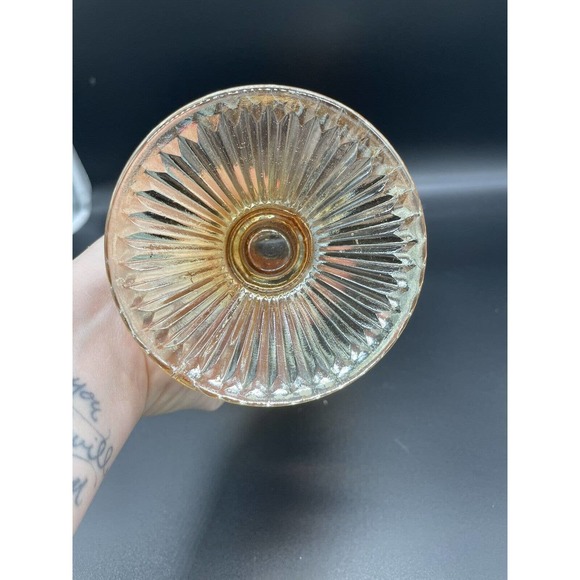 Vintage Jeanette Carnival/Depression Glass Vase Marigold Herringbone Iris - Picture 6 of 10
